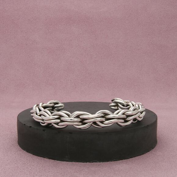 sterling silver vintage chunky rope chain cuff bracelet size 6.25in - Picture 1 of 3